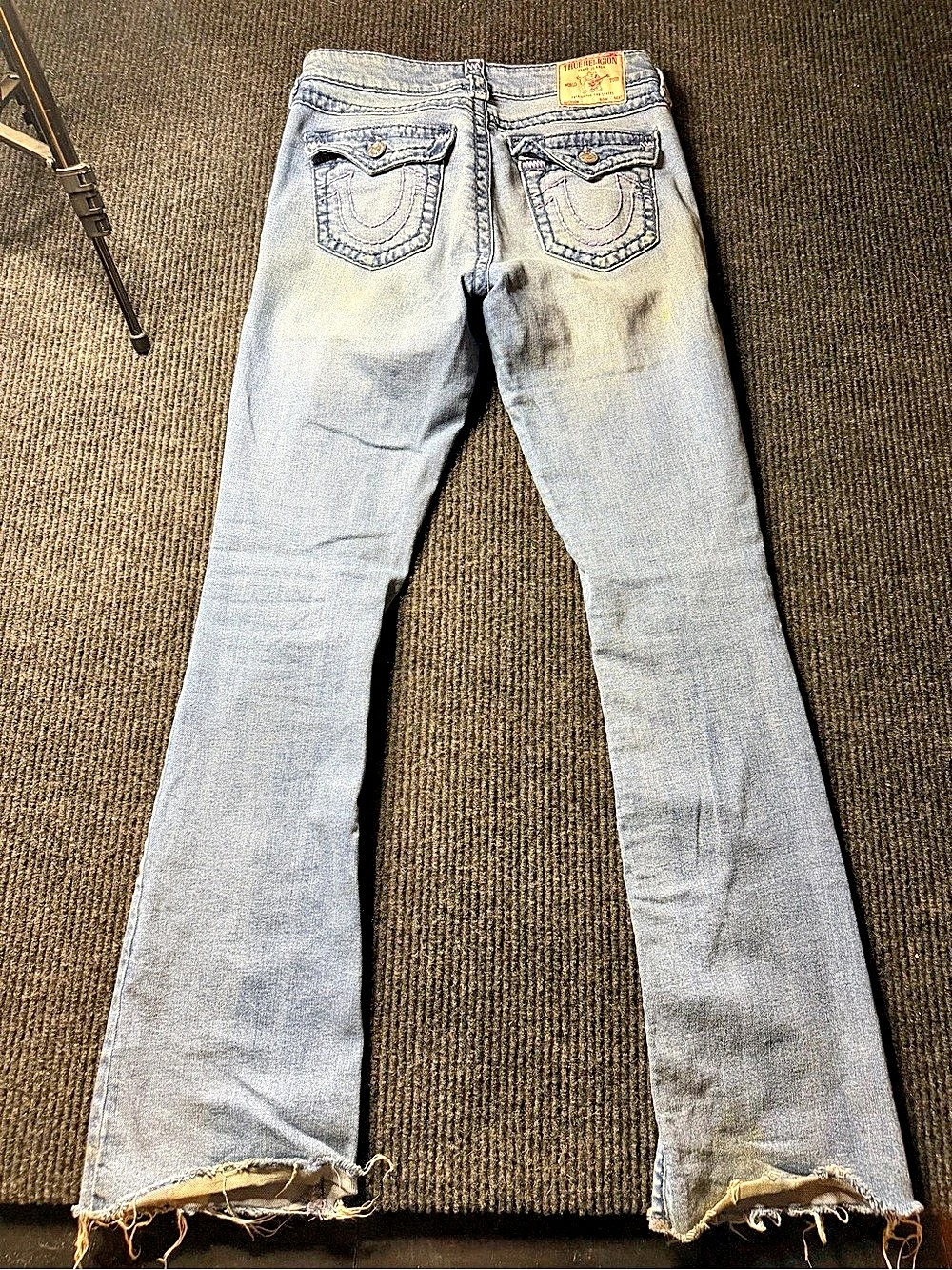 True Religion Becca Mid Rise Bootcut Jeans Size 28 Purple Stitch Flap Pocket Tal